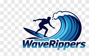Surfer Riding A Wave With Waverippers Logo PNG