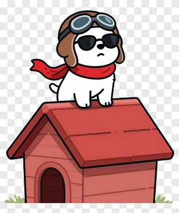 Cartoon Dog On A Doghouse Wearing Goggles PNG