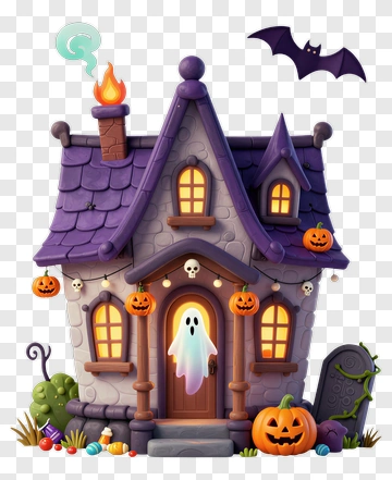 Halloween Haunted House With Ghost And Pumpkins PNG