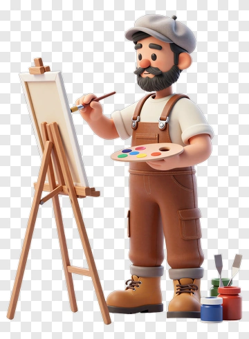 3D Artist Painting On An Easel PNG