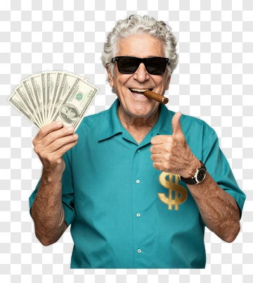 Happy Elderly Man Holding Money And Giving A Thumbs Up PNG