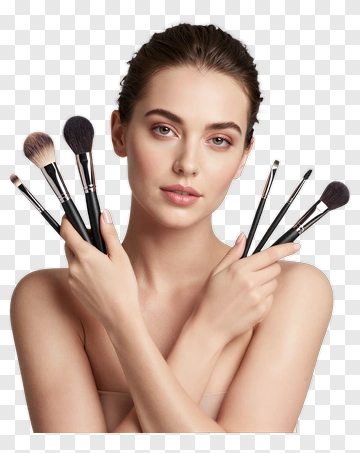 Woman Holding Makeup Brushes PNG