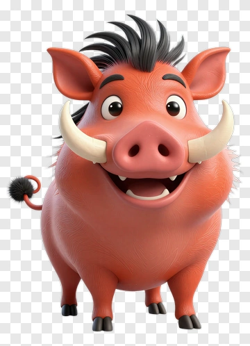 3D Cartoon Warthog Character PNG