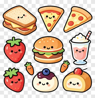 Cute Food Character Stickers PNG