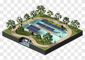 Sustainable Park With Solar Panels And Water Features PNG