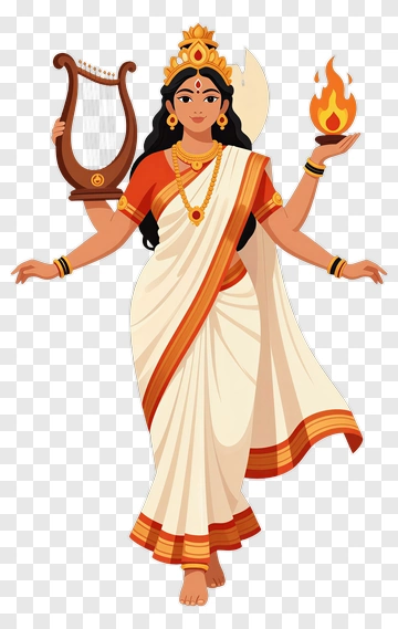 Goddess Holding A Veena And Fire PNG