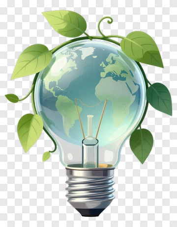 Eco-Friendly Light Bulb With World Map And Leaves PNG