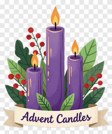 Advent Candles With Greenery And Berries PNG