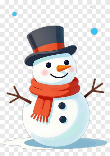 Cartoon Snowman Wearing A Top Hat And Scarf PNG