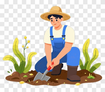 Farmer Digging In The Garden PNG