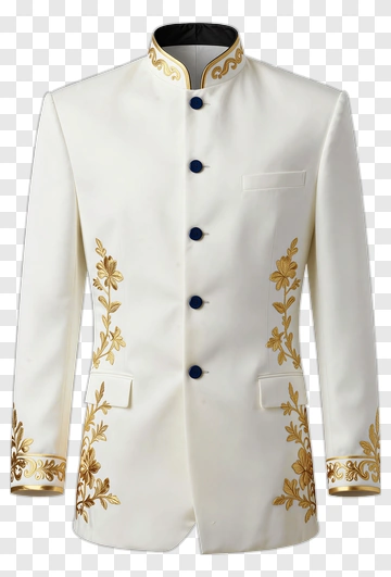 Elegant White Suit Jacket With Gold Embroidery PNG