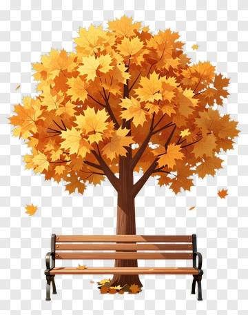 Autumn Tree Next To A Wooden Bench PNG
