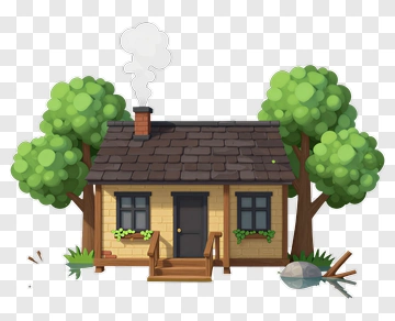 Cartoon House Surrounded By Trees PNG