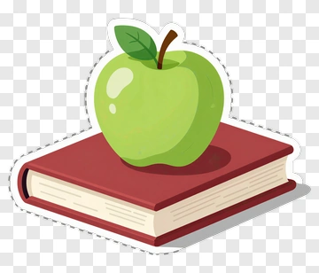 Green Apple On A Red Book PNG