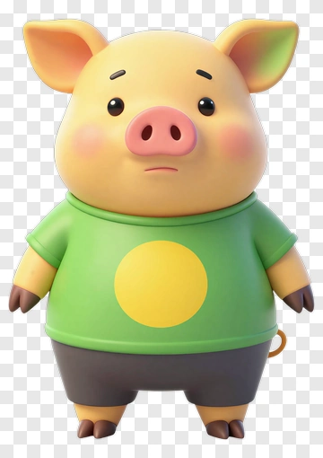 Cartoon Pig Character In Green Shirt PNG