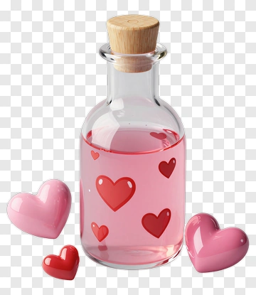 Love Potion Bottle With Heart-Shaped Candies PNG