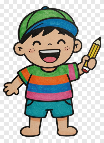 Cartoon Boy Holding A Pencil PNG