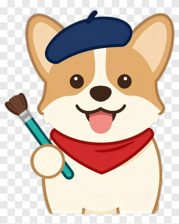 Cartoon Corgi Holding A Paintbrush PNG