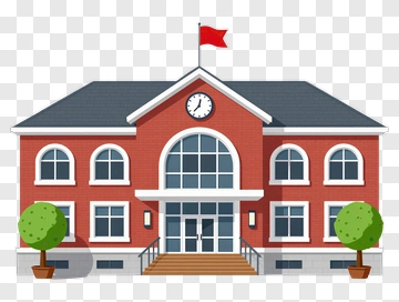School Building With Clock And Flag PNG