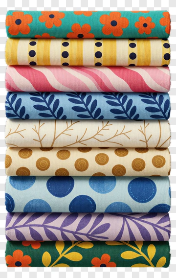 Colorful Fabric Rolls With Floral And Geometric Patterns PNG