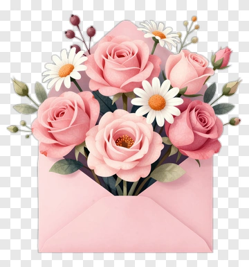 Pink Rose Bouquet In An Envelope PNG