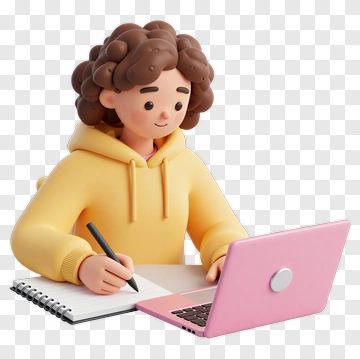 3D Student Writing On Laptop PNG