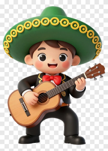 Cartoon Mariachi Boy Playing Guitar PNG