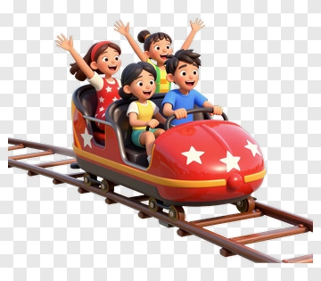 Cartoon Children Riding A Roller Coaster PNG