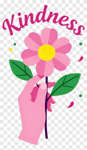 Hand Holding A Pink Flower With Kindness Text PNG