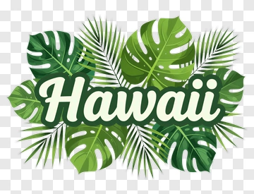 Hawaii Text Surrounded By Tropical Leaves PNG