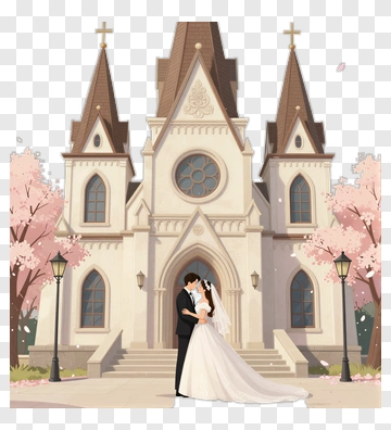 Wedding Couple In Front Of Church PNG