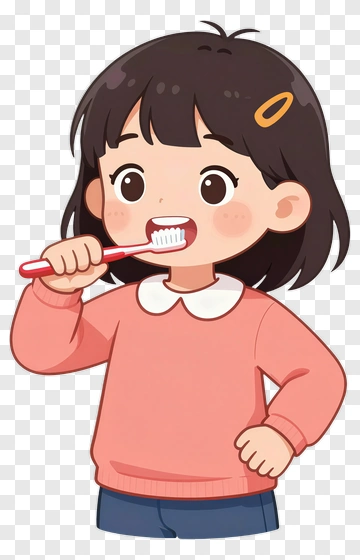 Cartoon Girl Brushing Teeth PNG
