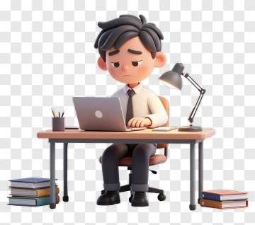3D Businessman Working At A Desk With Laptop PNG