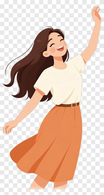 Happy Woman In A Flowing Skirt PNG