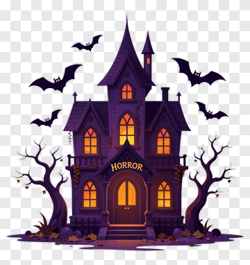 Haunted House With Bats And Horror Theme PNG