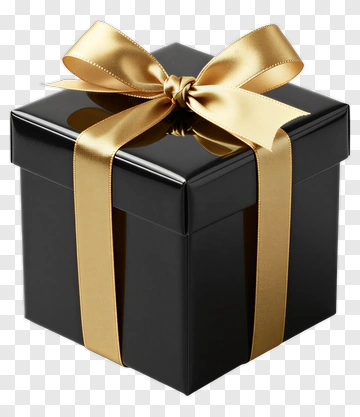 Black Gift Box With Gold Ribbon PNG