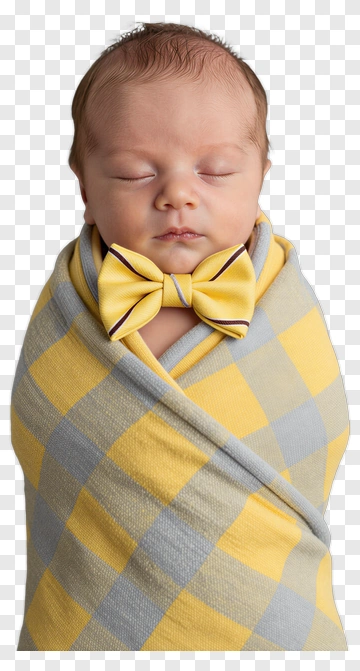 Baby Wrapped In Yellow And Gray Blanket With Bow Tie PNG