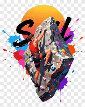 Climber Scaling A Rock Wall With Colorful Background PNG