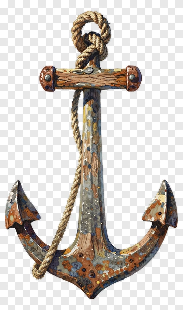 Rusty Nautical Anchor With Rope PNG
