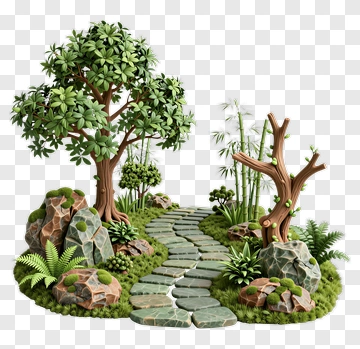 Lush Forest Pathway With Trees And Rocks PNG