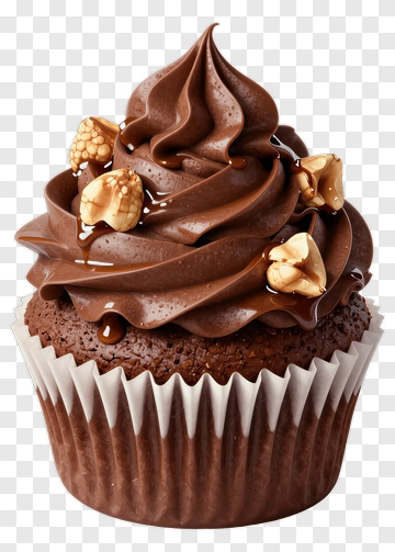 Chocolate Cupcake With Nuts And Swirls PNG