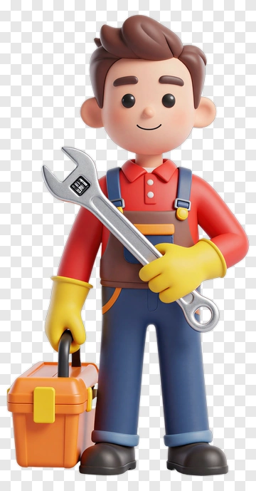 3D Mechanic Holding A Wrench And Toolbox PNG