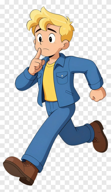 Cartoon Boy Running With A Finger On His Lips PNG