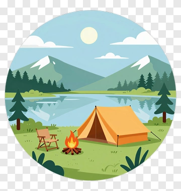 Camping Scene By A Lake With Mountains PNG