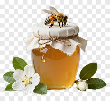 Honey Jar With Bee And Flowers PNG