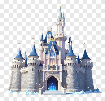 Fantasy Castle With Turrets And Blue Roofs PNG