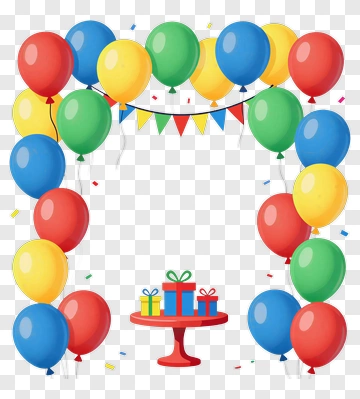 Colorful Balloon Arch With Presents PNG