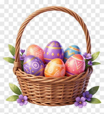 Easter Basket Filled With Colorful Eggs PNG
