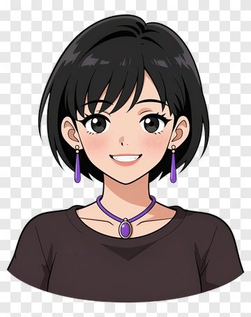Anime Girl With Short Black Hair And Jewelry PNG