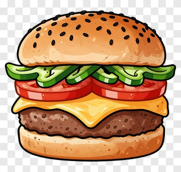 Cartoon Hamburger With Cheese And Vegetables PNG